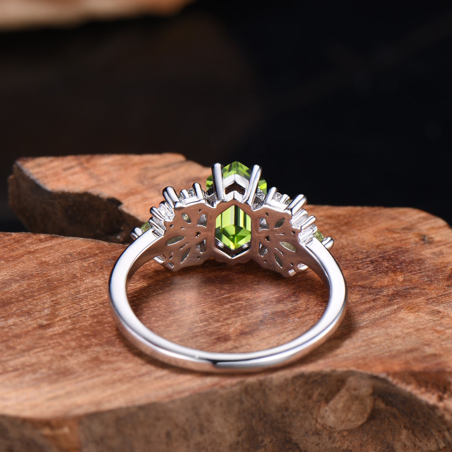 Vintage Peridot Engagement Ring Unique Marquise Moissanite Ring Art Deco August Birthstone Wedding Ring Anniversary Promise Gift For Women