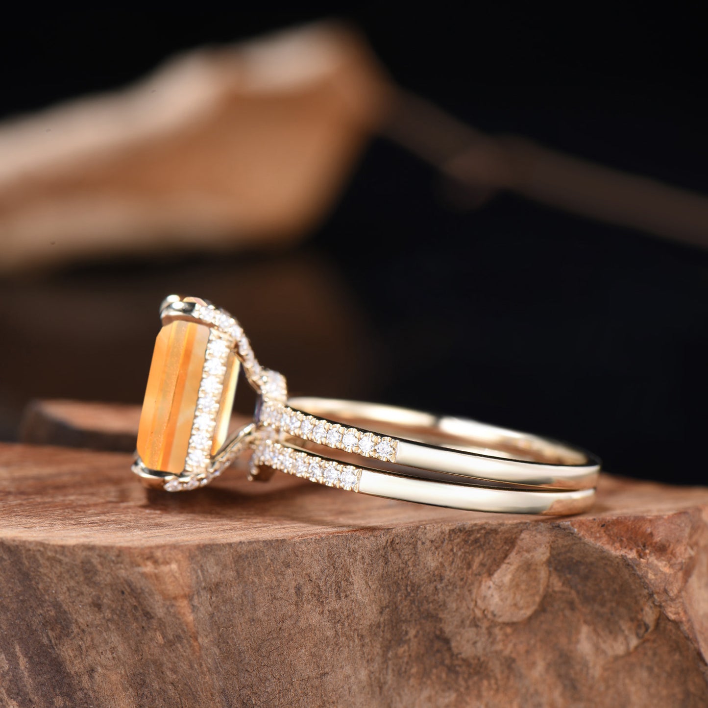 Big Emerald Cut Emerald Engagement Ring Diamond Half Eternity Ring Diamond Stacking Wedding Band Rose Gold Ring Bridal Set Anniversary Gifts