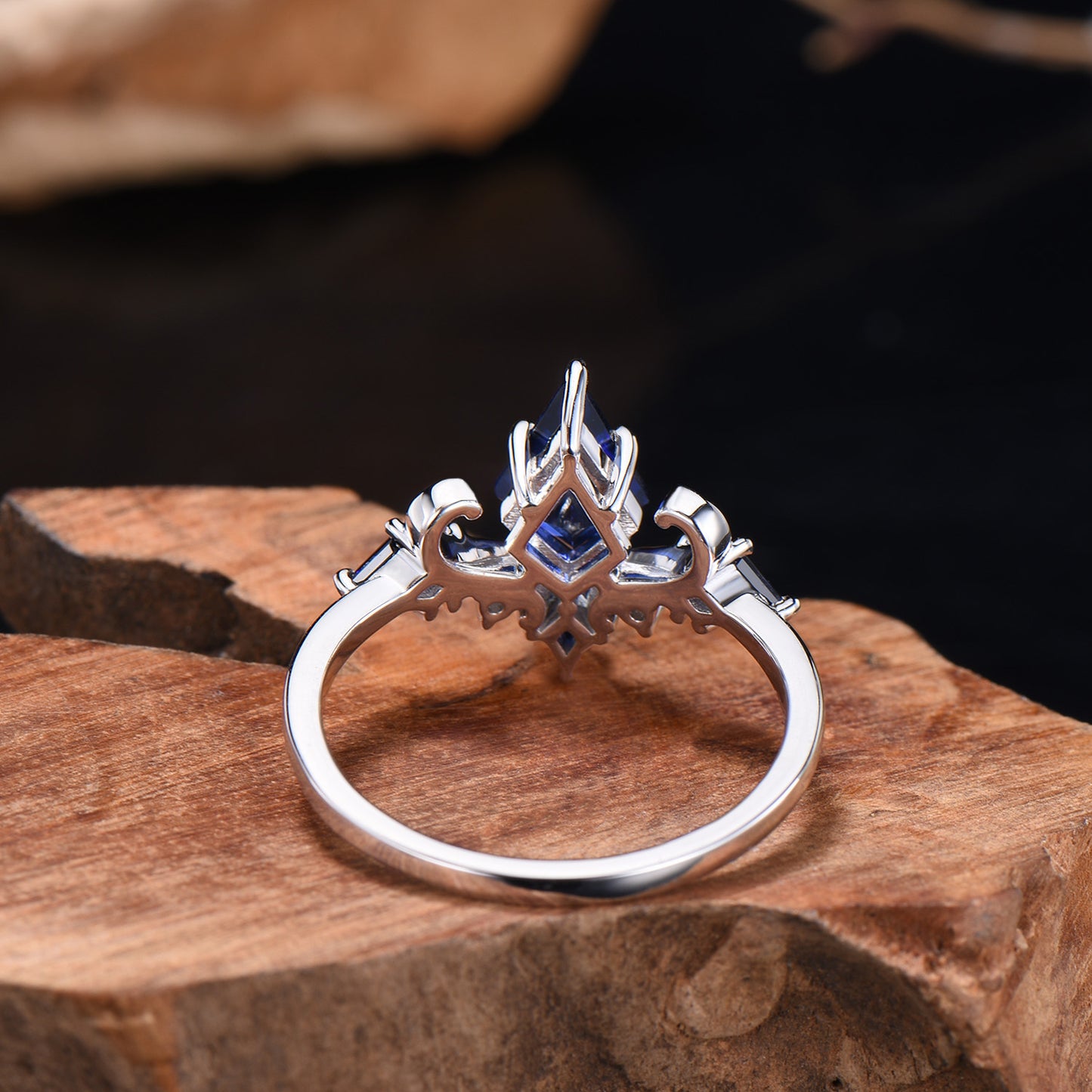 Delicate 1CT Kite Cut Blue Sapphire Engagement Ring Kite Sapphire Moissanite Twig Wedding Ring Art Deco Ring Anniversary Gifts For Women