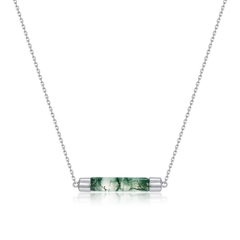 The Verdant Horizon | Horizontal Bar Moss Agate Necklace