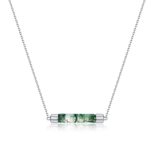 The Verdant Horizon | Horizontal Bar Moss Agate Necklace