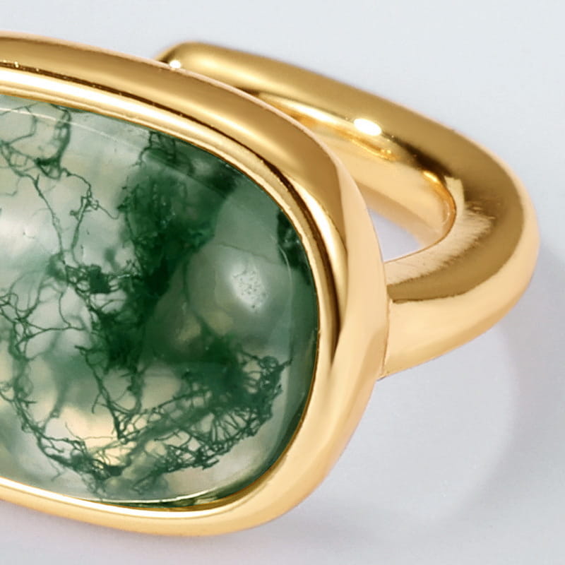 The Verdant Glade | Oval Moss Agate Bezel Stud Earrings