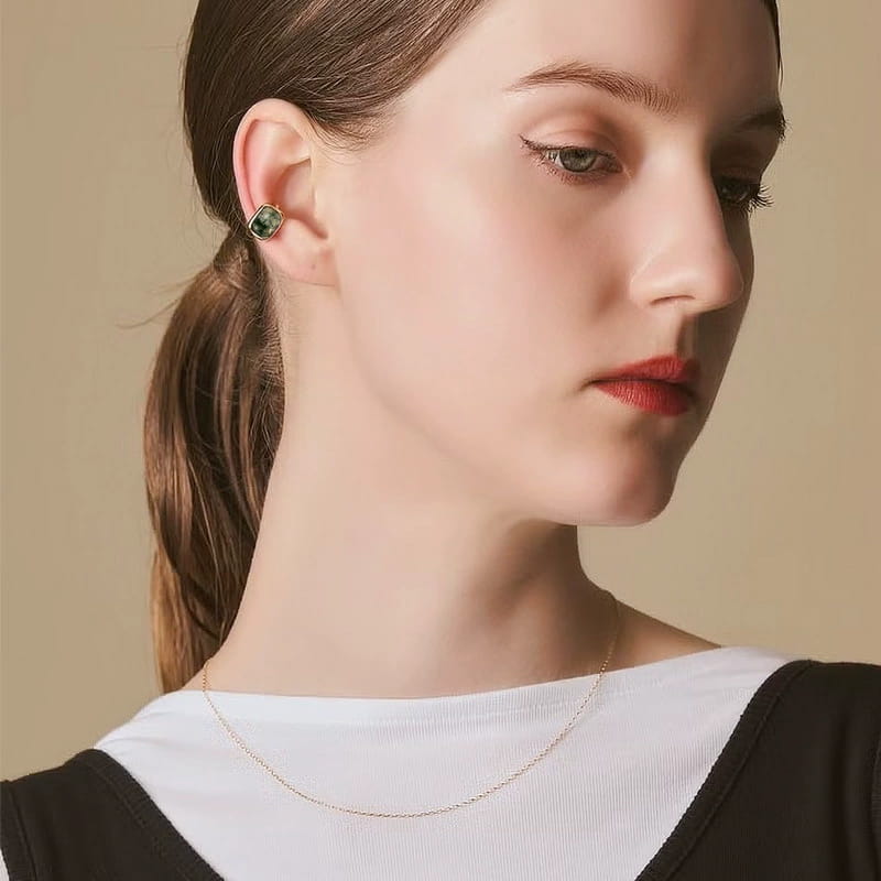 The Verdant Glade | Oval Moss Agate Bezel Stud Earrings