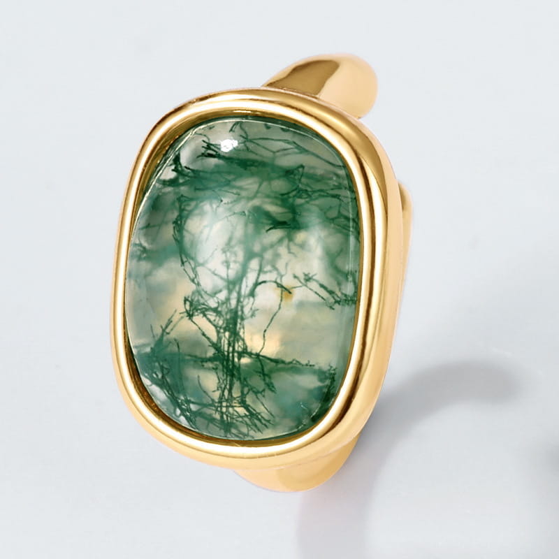 The Verdant Glade | Oval Moss Agate Bezel Stud Earrings