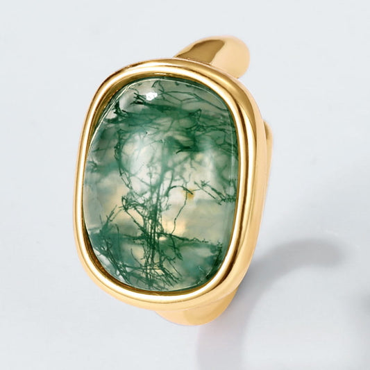 The Verdant Glade | Oval Moss Agate Bezel Stud Earrings