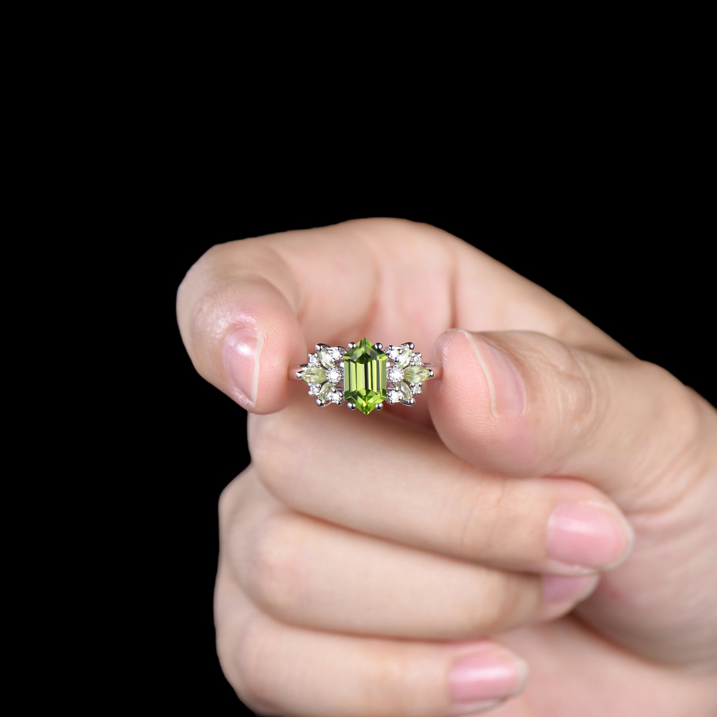 Vintage Peridot Engagement Ring Unique Marquise Moissanite Ring Art Deco August Birthstone Wedding Ring Anniversary Promise Gift For Women