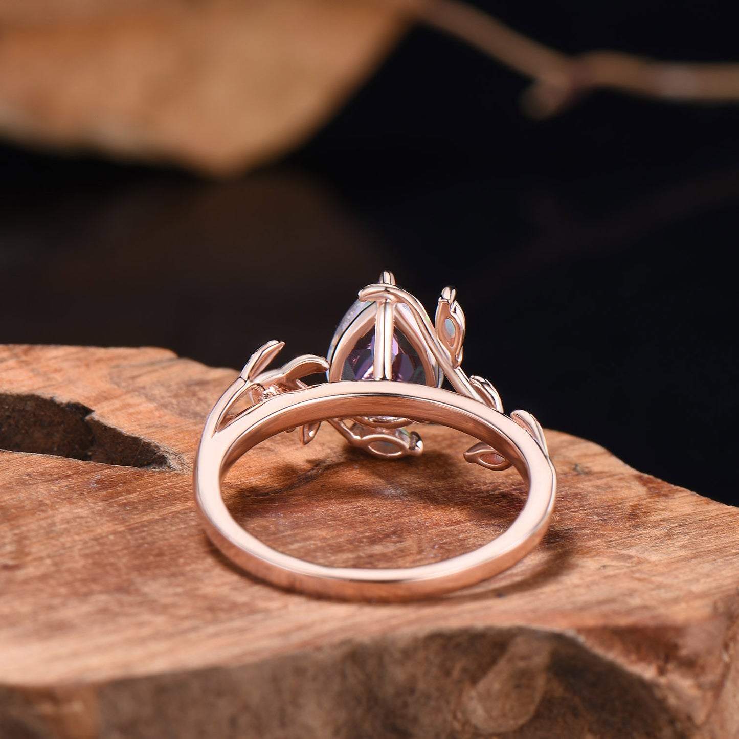 Nature Inspired Pear Shaped Mystic Topaz Ring Marquise Opal Twig Rainbow Topaz Engagement Ring Leaf Vine Rose Gold Anniversary Promise Gift