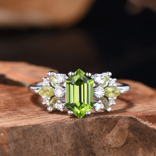 Vintage Peridot Engagement Ring Unique Marquise Moissanite Ring Art Deco August Birthstone Wedding Ring Anniversary Promise Gift For Women