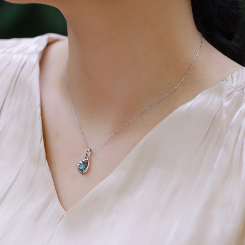 Emerald Cut Moss Agate Butterfly Necklace - 7x9mm Natural Gemstone Pendant