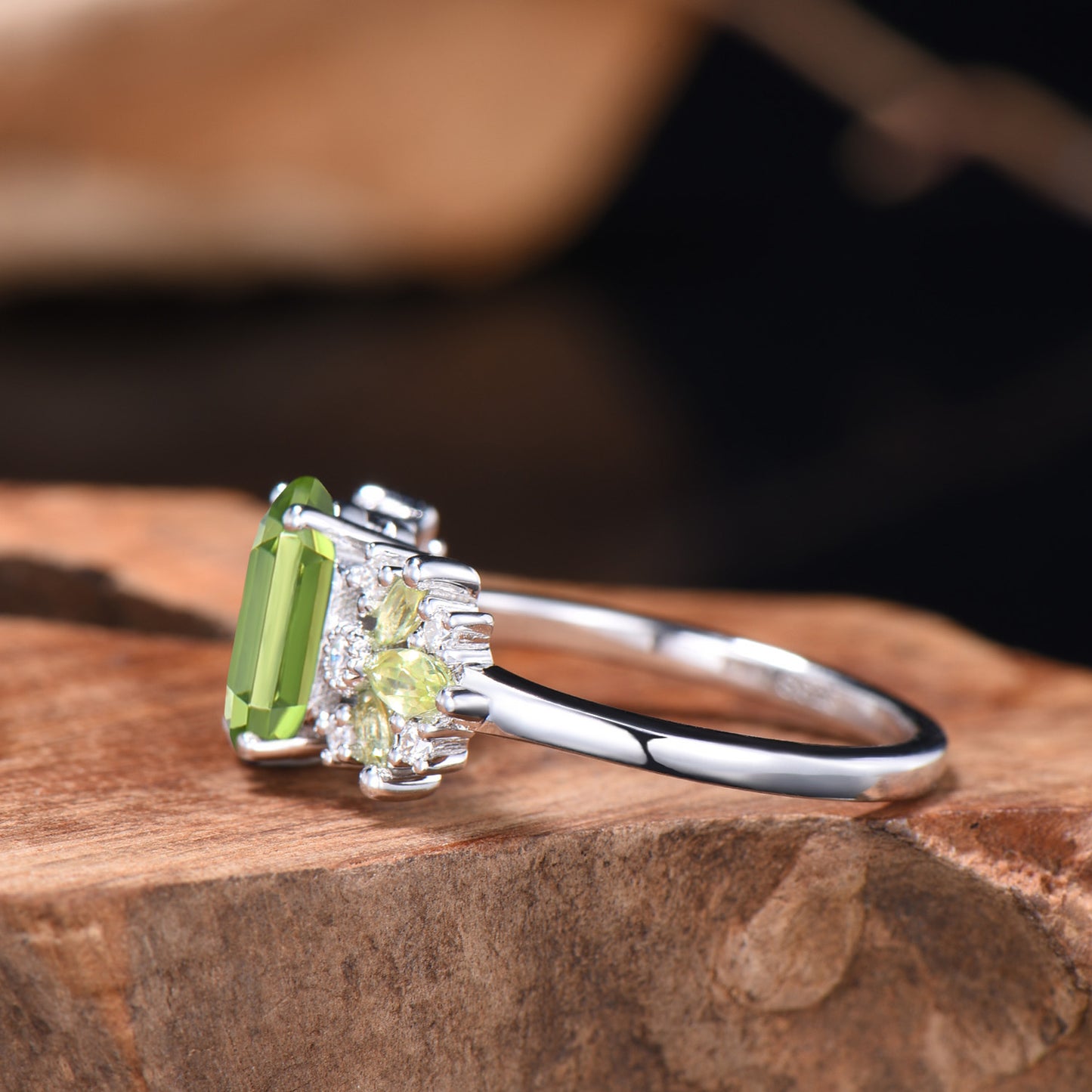 Vintage Peridot Engagement Ring Unique Marquise Moissanite Ring Art Deco August Birthstone Wedding Ring Anniversary Promise Gift For Women