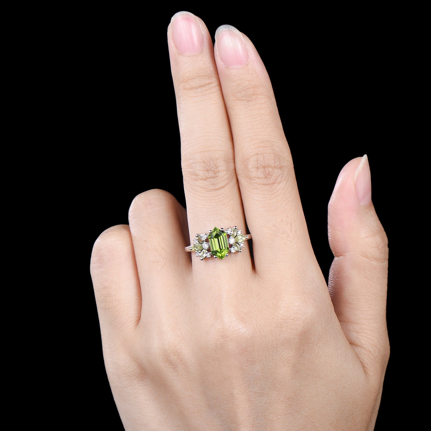 Vintage Peridot Engagement Ring Unique Marquise Moissanite Ring Art Deco August Birthstone Wedding Ring Anniversary Promise Gift For Women