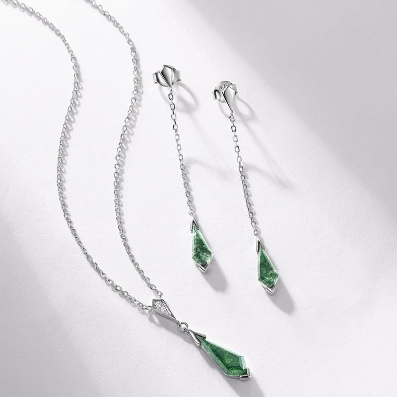 Kite Cut Moss Agate Long Drop Earrings - 4x12mm Natural Mossy Green Stone Dangles