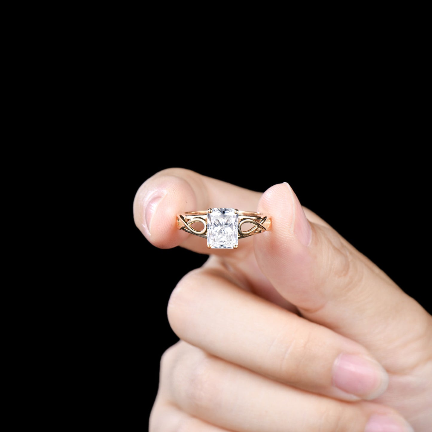 Infinite Love Solitarie Wedding Ring Delicate Radiant Cut Moissanite Engagement Ring 14k 18k Yellow Gold Band Anniversary Gifts For Women