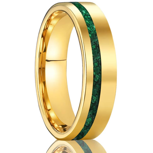 Artisan 6mm Gold Tungsten Carbide Ring | Natural Green Malachite Inlay