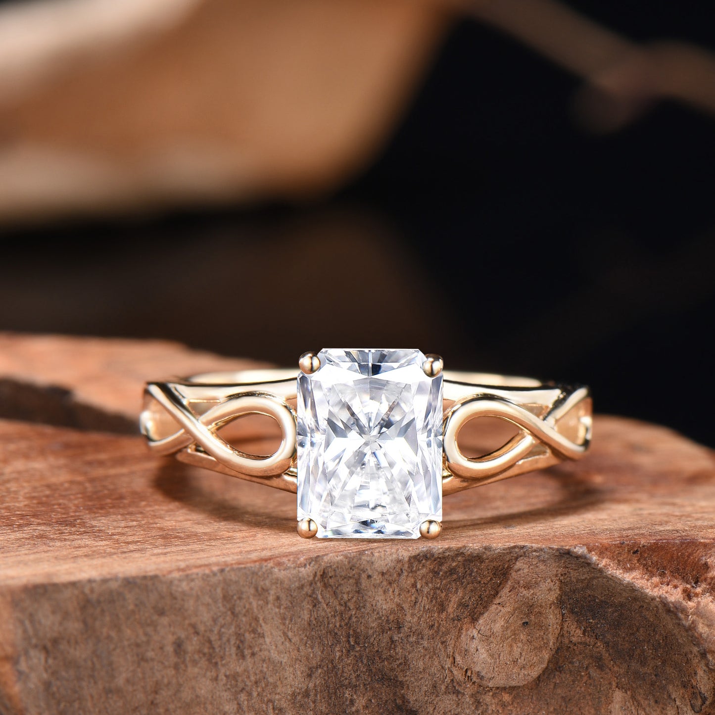 Infinite Love Solitarie Wedding Ring Delicate Radiant Cut Moissanite Engagement Ring 14k 18k Yellow Gold Band Anniversary Gifts For Women