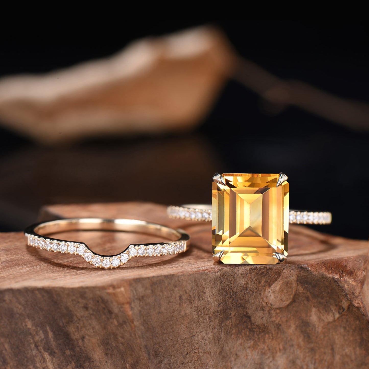 Big Emerald Cut Emerald Engagement Ring Diamond Half Eternity Ring Diamond Stacking Wedding Band Rose Gold Ring Bridal Set Anniversary Gifts