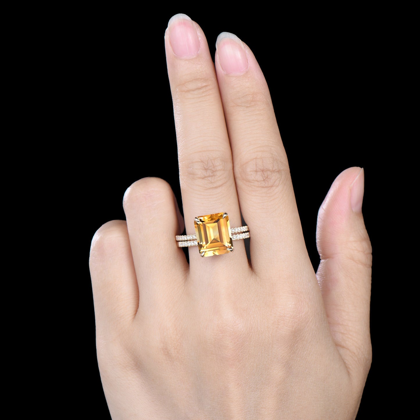 Big Emerald Cut Emerald Engagement Ring Diamond Half Eternity Ring Diamond Stacking Wedding Band Rose Gold Ring Bridal Set Anniversary Gifts