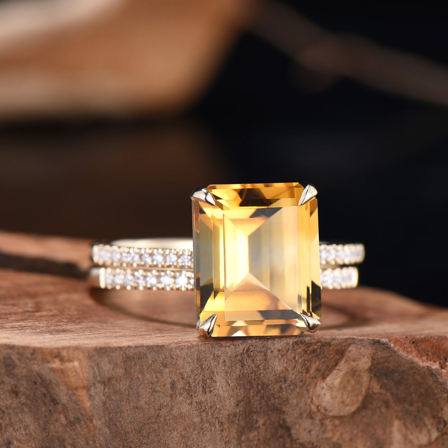 Big Emerald Cut Emerald Engagement Ring Diamond Half Eternity Ring Diamond Stacking Wedding Band Rose Gold Ring Bridal Set Anniversary Gifts