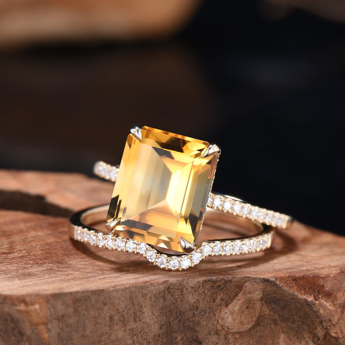 Big Emerald Cut Emerald Engagement Ring Diamond Half Eternity Ring Diamond Stacking Wedding Band Rose Gold Ring Bridal Set Anniversary Gifts