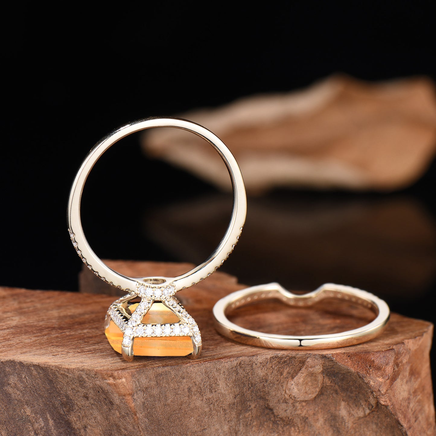 Big Emerald Cut Emerald Engagement Ring Diamond Half Eternity Ring Diamond Stacking Wedding Band Rose Gold Ring Bridal Set Anniversary Gifts