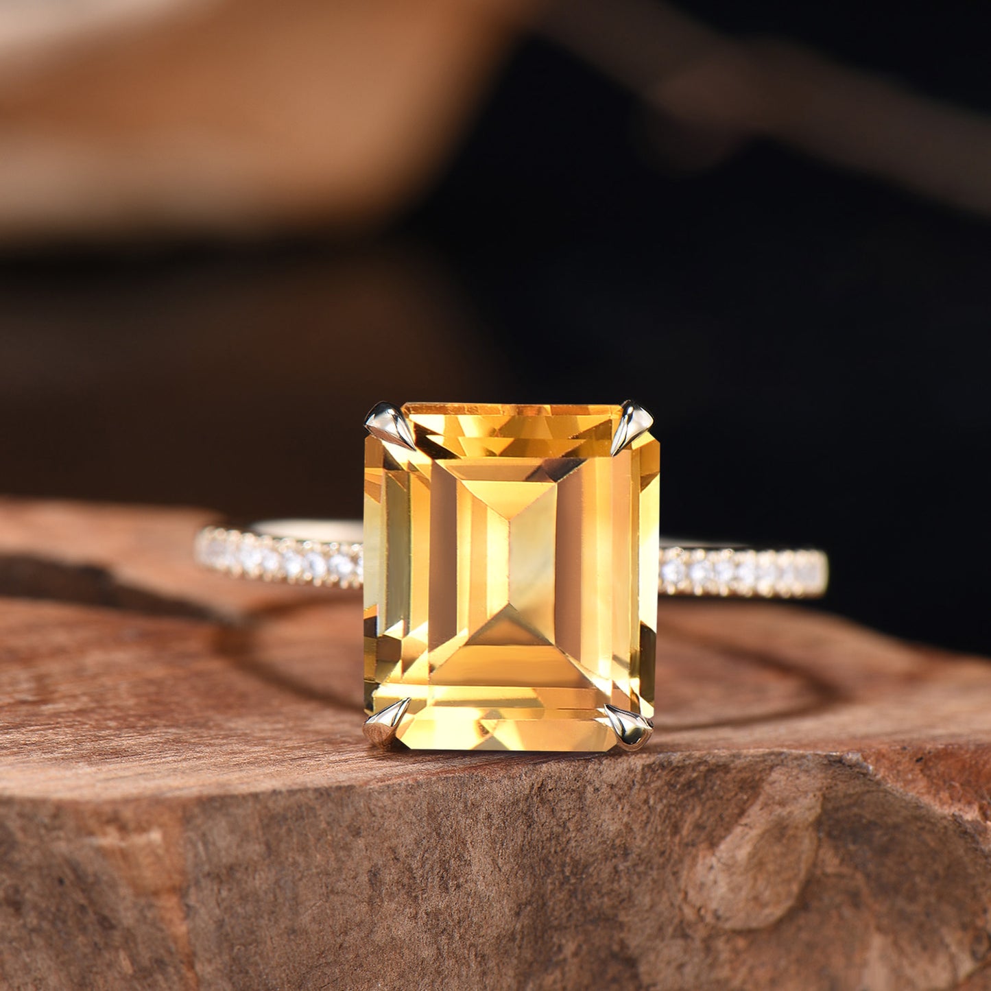 Big Emerald Cut Emerald Engagement Ring Diamond Half Eternity Ring Diamond Stacking Wedding Band Rose Gold Ring Bridal Set Anniversary Gifts