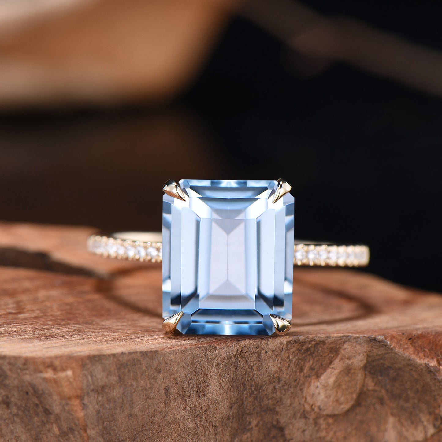 Half Eternity Ring Bridal Set 6CT Emerald Cut Natural Aquamarine Engagement Ring Diamond Stacking Wedding Band Anniversary Gifts For Women