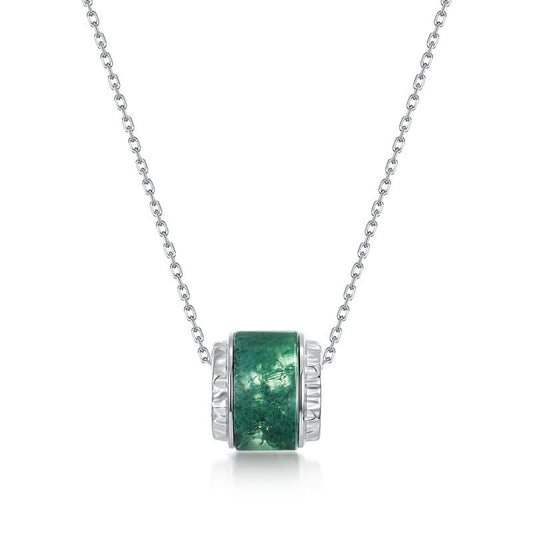 The Mossy Pillar | Geometric Cylinder Moss Agate Necklace