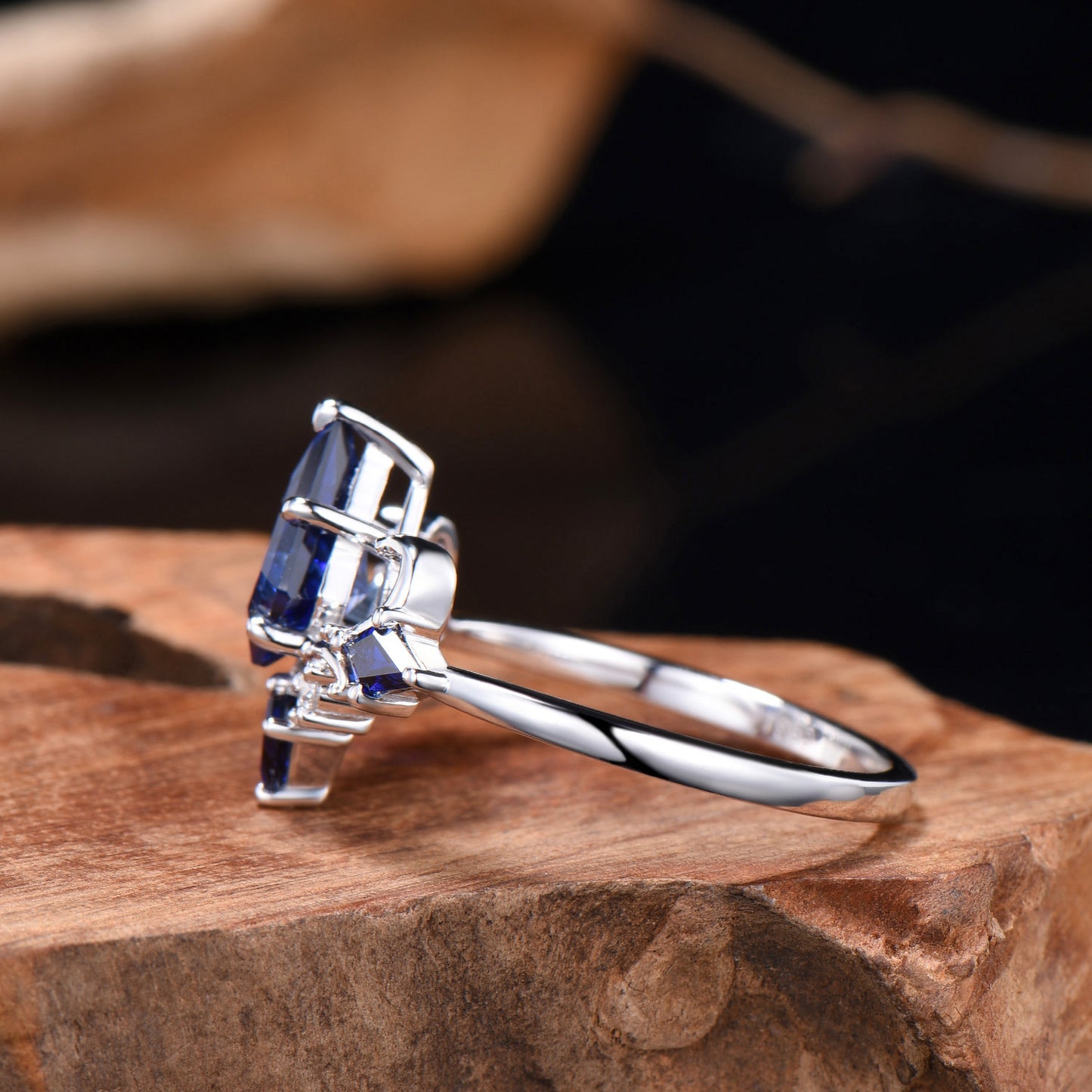 Delicate 1CT Kite Cut Blue Sapphire Engagement Ring Kite Sapphire Moissanite Twig Wedding Ring Art Deco Ring Anniversary Gifts For Women