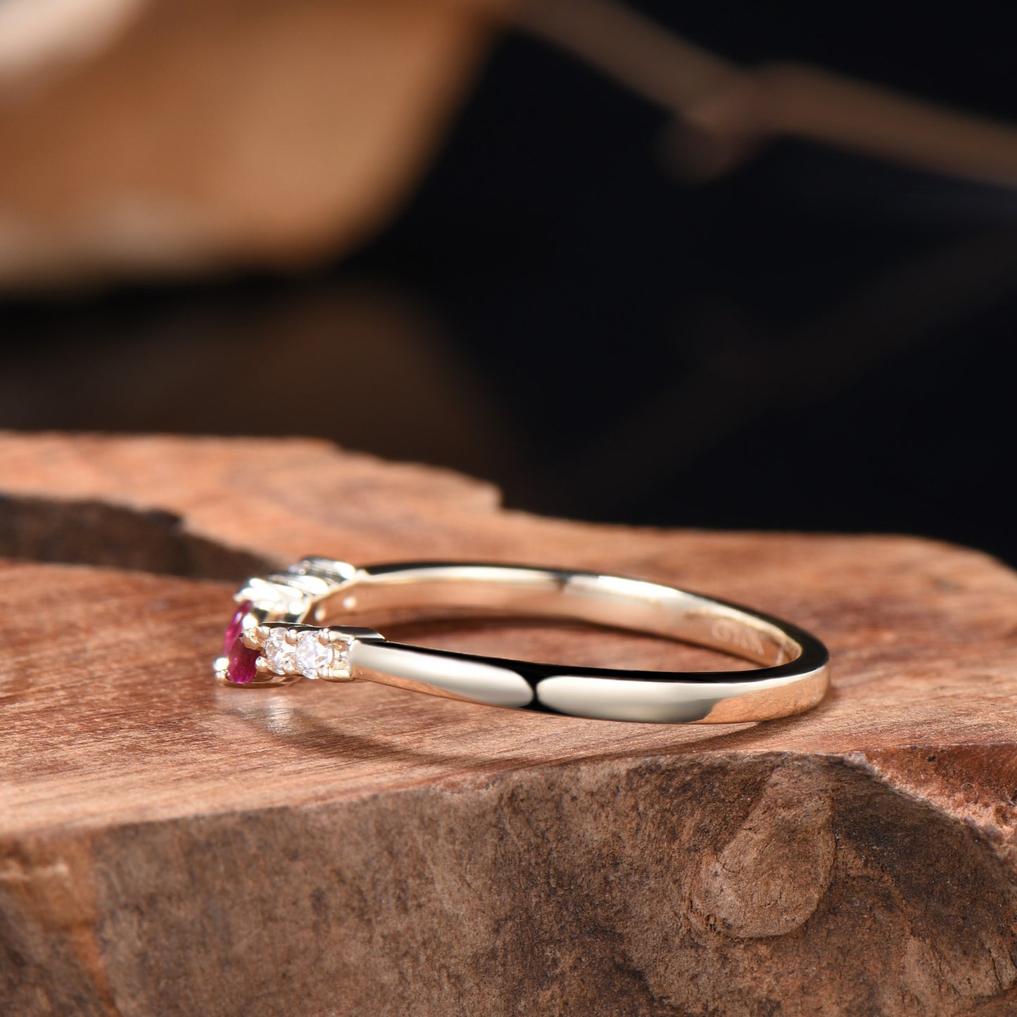 Unique Marquise Cut Ruby wedding ring vintage Moissanite wedding band Rose Gold open gap stacking band July birthstone anniversary gift her