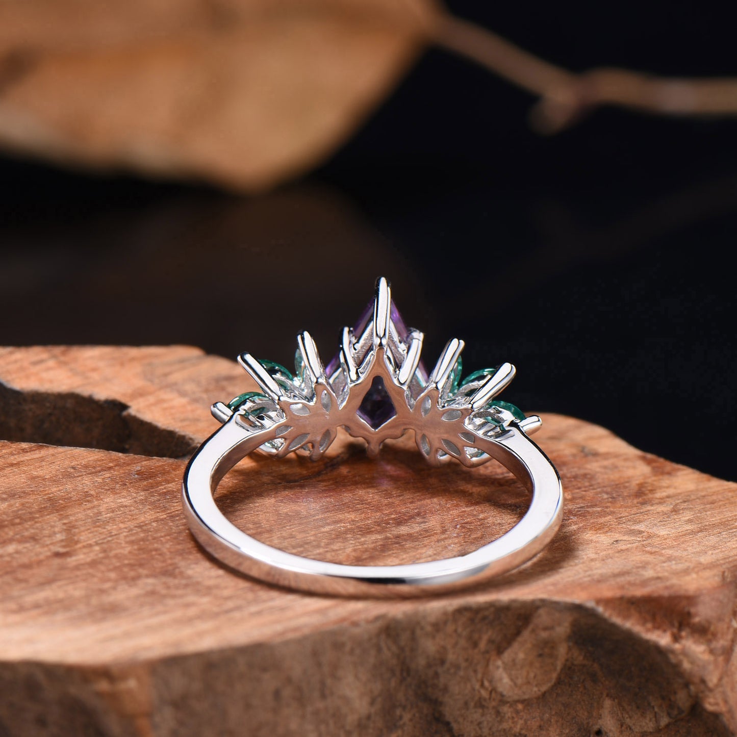 Natural Kite cut Amethyst engagement ring 14k white gold ring cluster marquise cut emerald ring wing promise anniversary ring for women