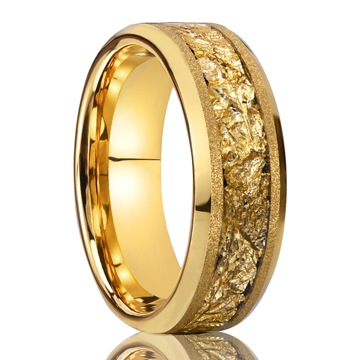 8mm tungsten steel gold sandblasted yellow gold inlaid with gold foil men's ring - PENFINE