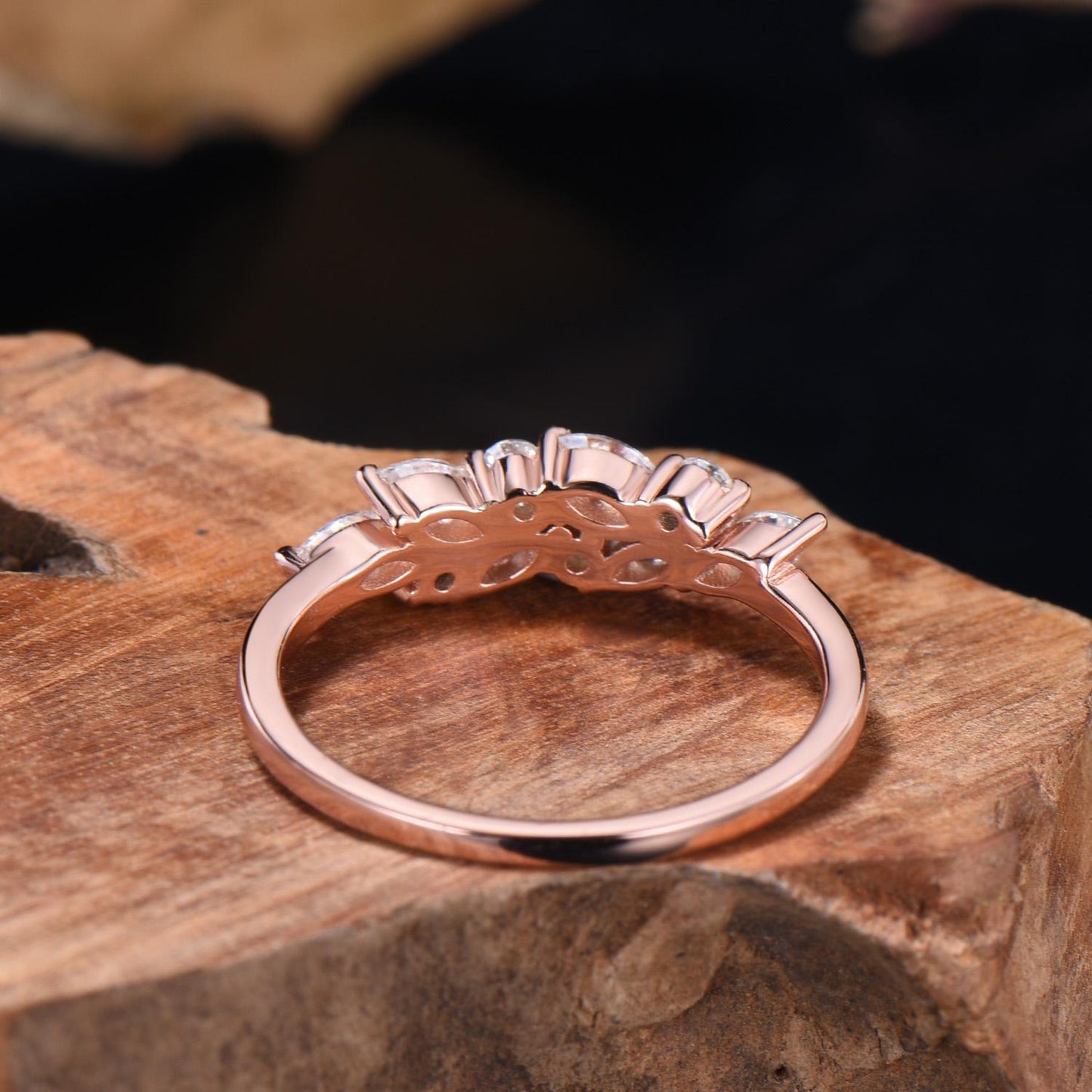 Vintage Marquise Cut Alexandrite Moonstone Wedding Band Dainty June Birthstone Cluster Ring Art Deco 14k Rose Gold Anniversary Gift Women